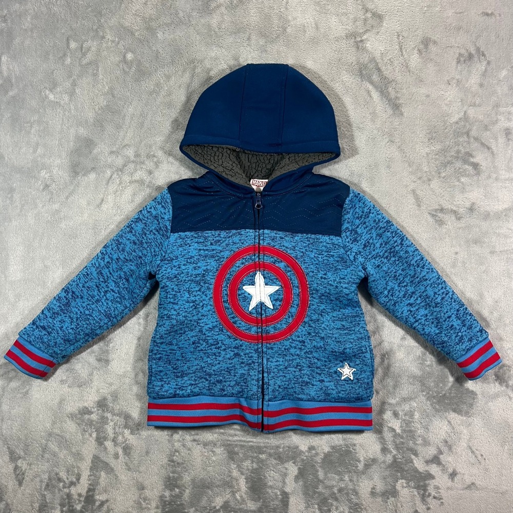 Captain America Shield Full Zip Hoodie Kids Size 5 Blue Sherpa 882773 Marvel Cap